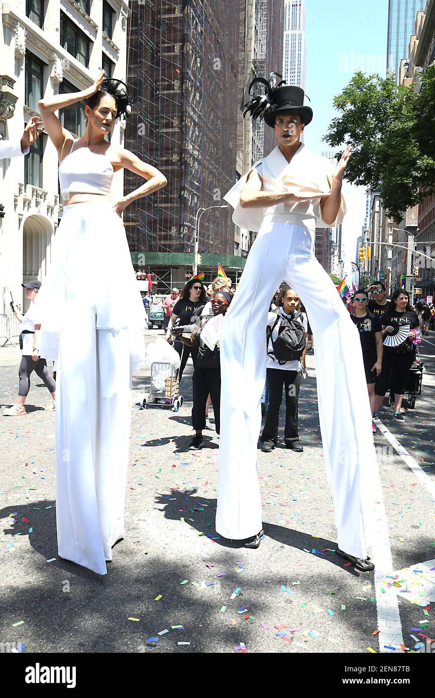 Stilt walkers march in the World Pride NYC Pride March on June 30,2019
