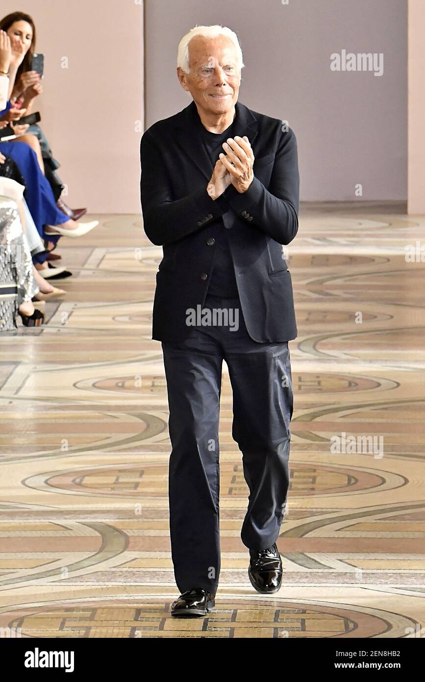 Designer Giorgio Armani walks on the runway during the Armani Prive Paris Haute Couture Fall Winter