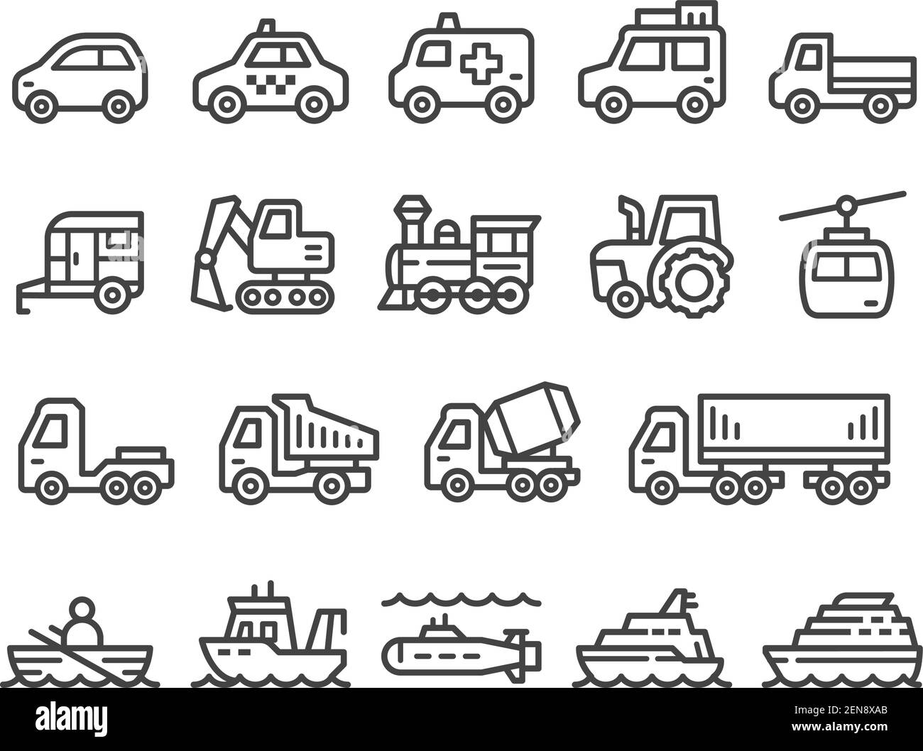 vehicle and transport thin line icon set,vector and illustration Stock ...