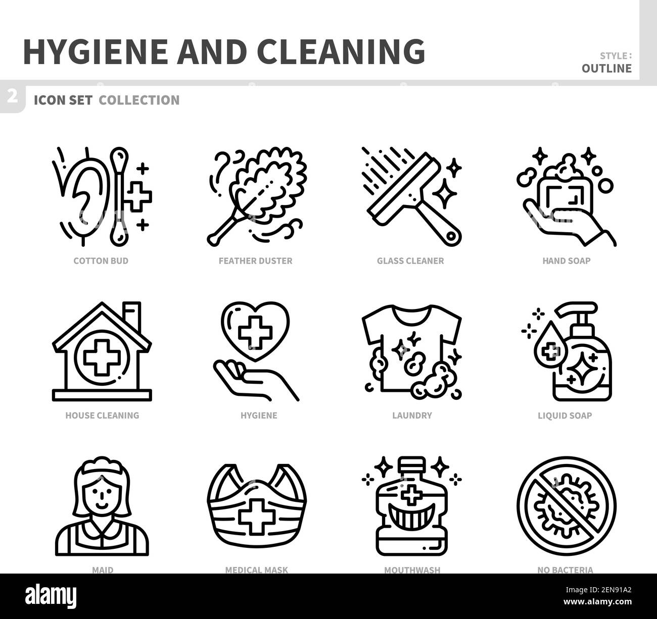 hygiene and cleaning icon set,outline style,vector and illustration