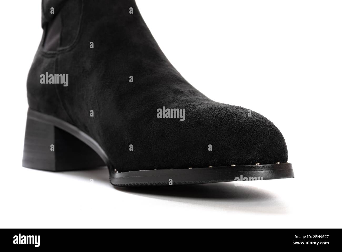 side view black boot for lady close up on white background Stock Photo