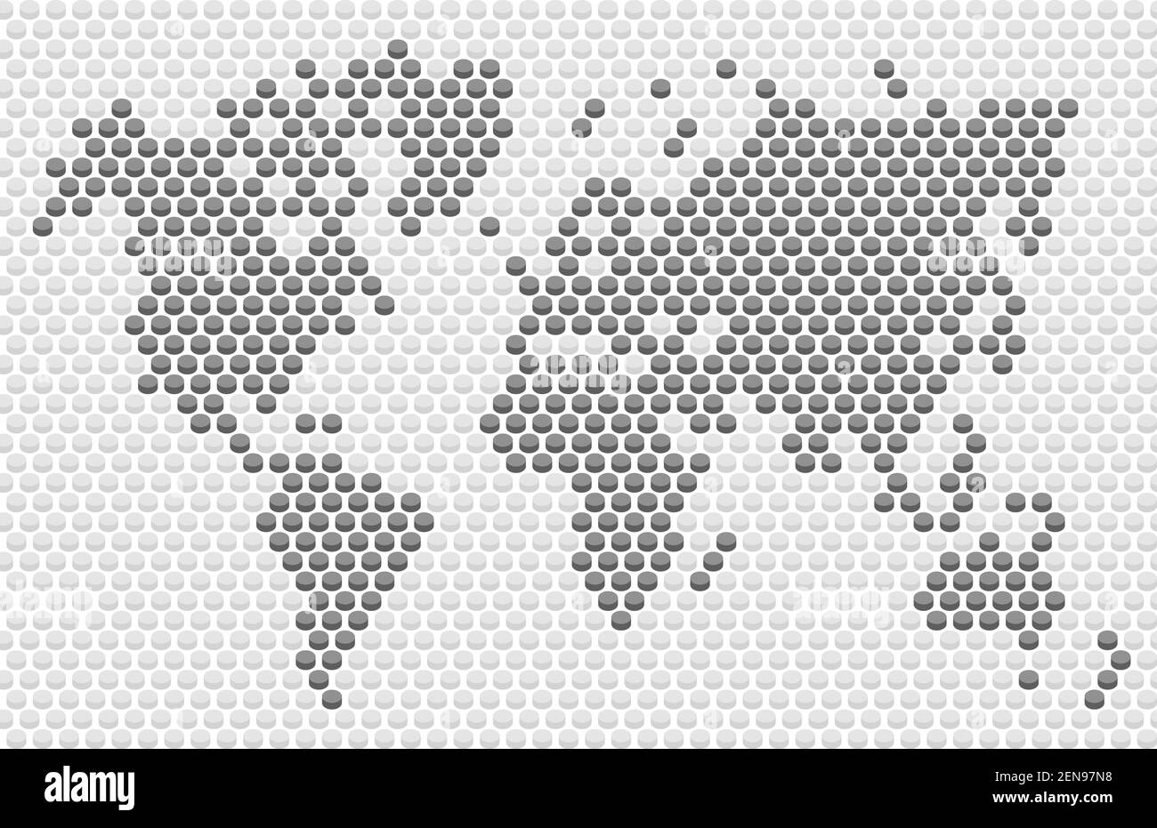 perspective flat button of dotted world map,grayscale full frame pattern,vector and illustration Stock Vector