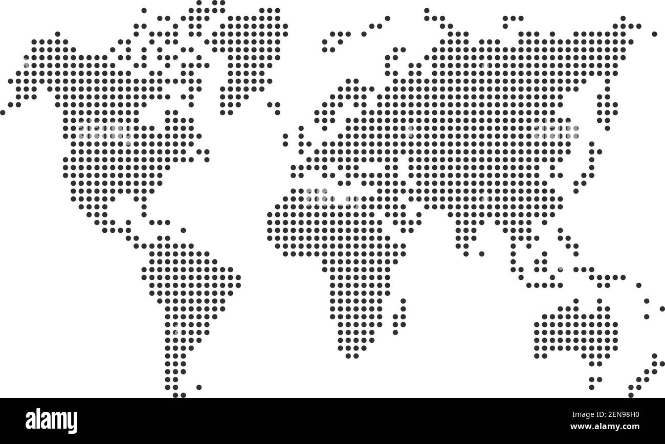 dotted world map,black dots on white background,vector and illustration