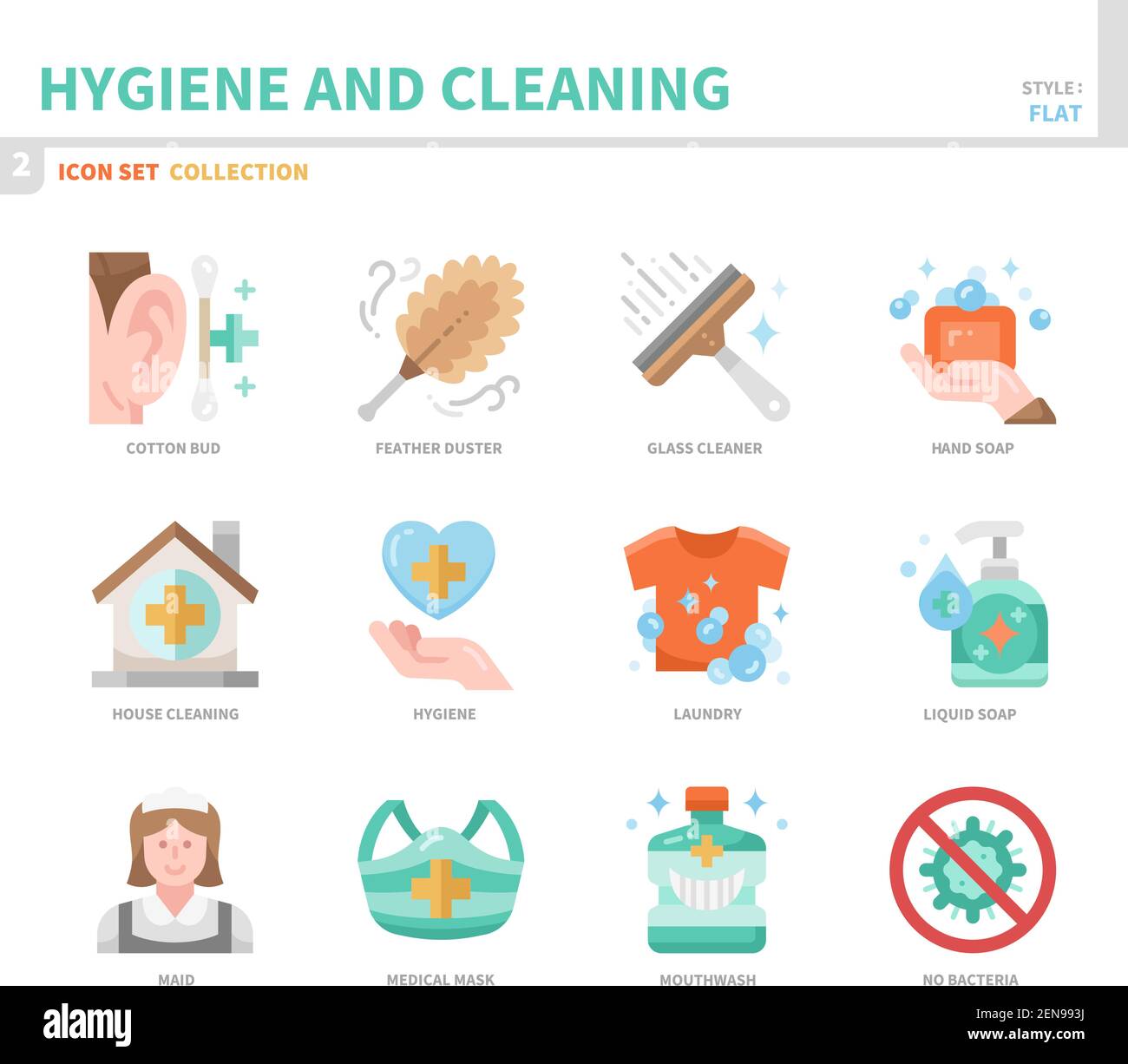 hygiene and cleaning icon set,flat style,vector and illustration Stock Vector