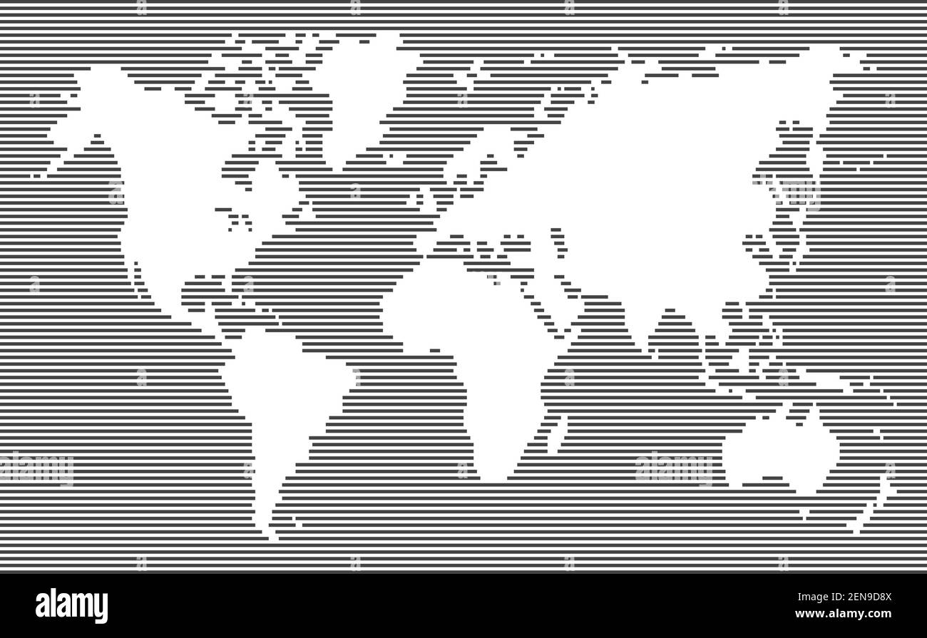 black horizintal,stripes line world map,blank space land, full frame pattern,vector and illustration Stock Vector