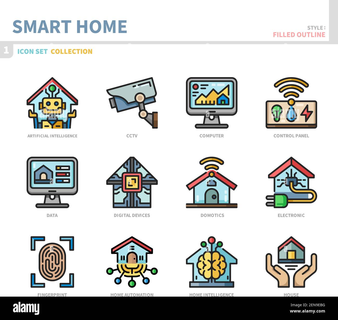 smart home icon set,filled outline style,vector and illustration Stock  Vector Image & Art - Alamy