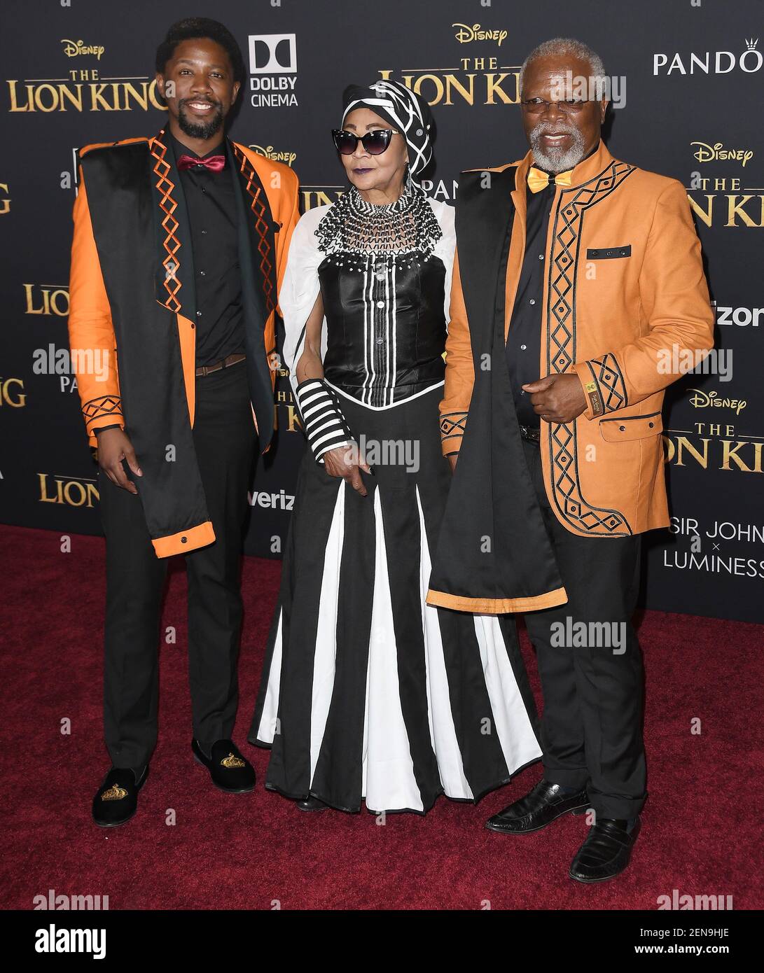 L-R) Atandwa Kani, Mandi Kani and John Kani at the Disney's THE