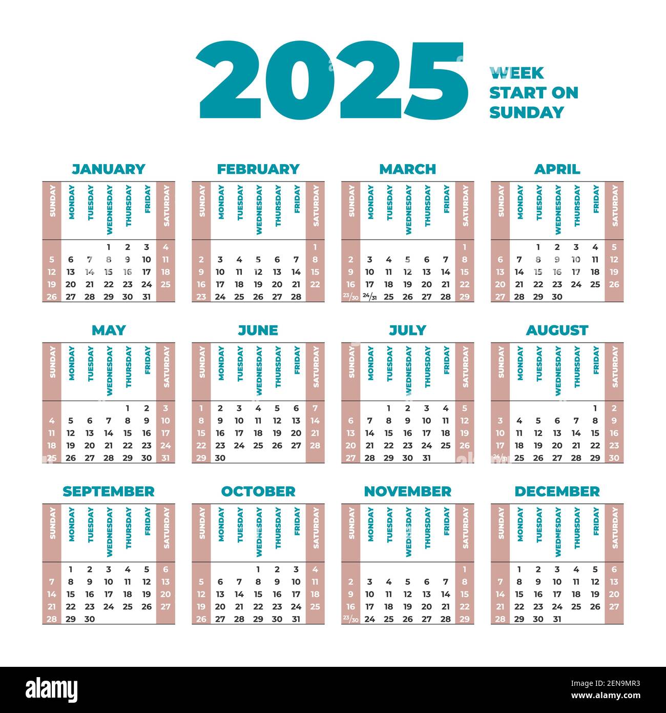 2025 Weeks Calendar Olivia J Bech