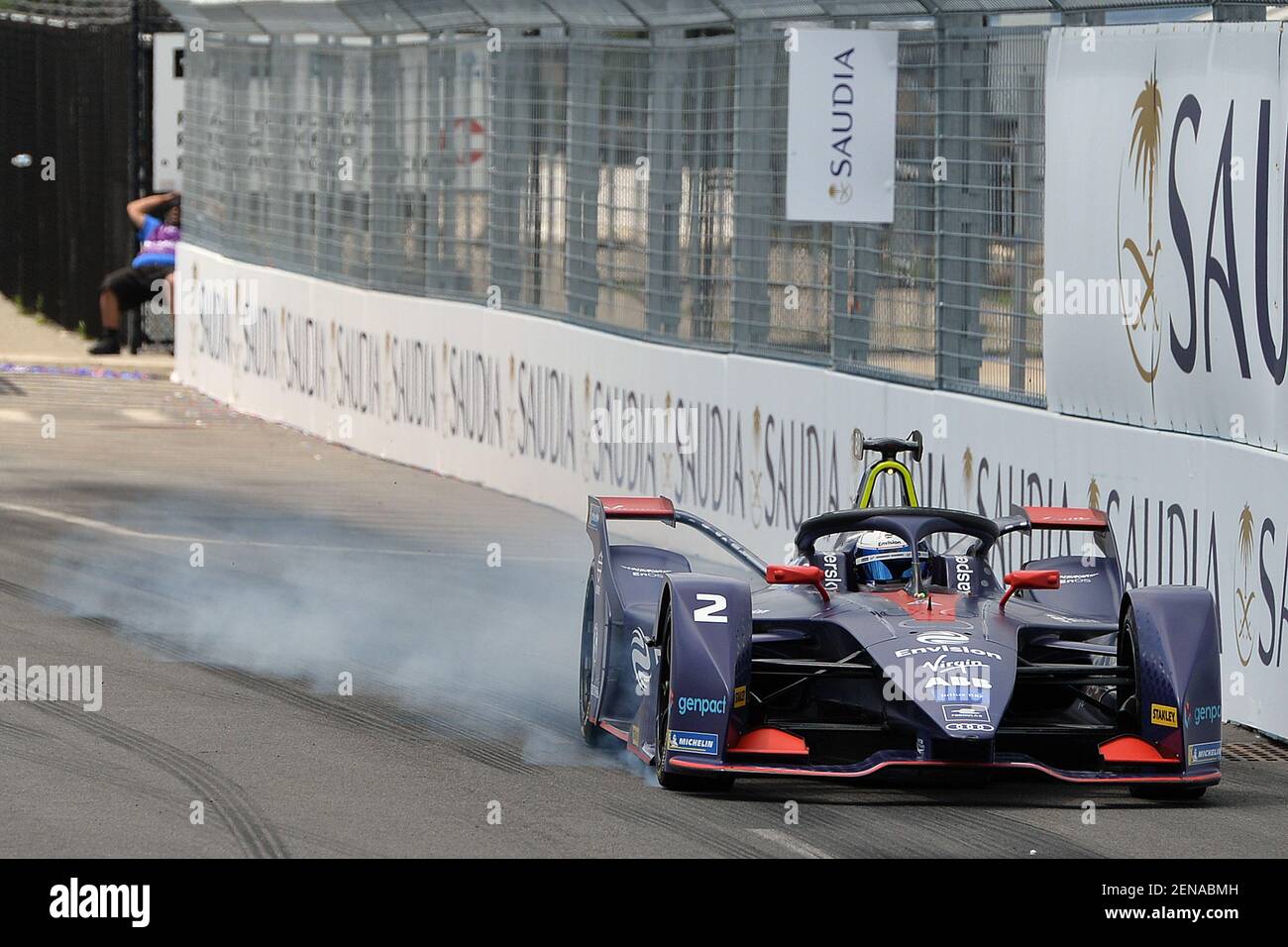 Virgin Racing Sam Bird Sam Bird, Team Virgin Racing, hits the brakes before taking a corner ...
