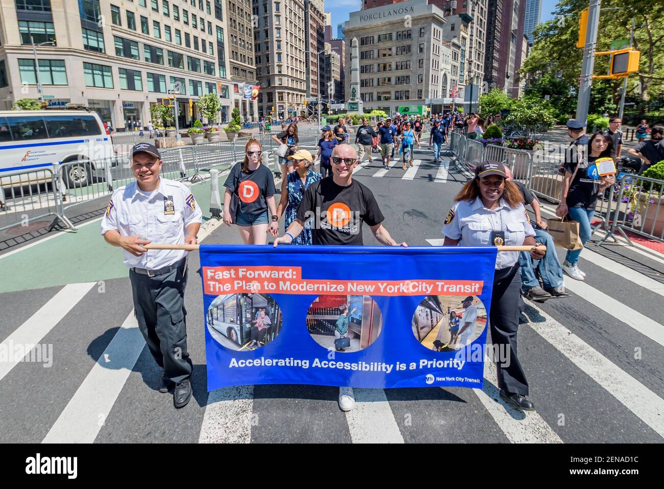 Chief Executive Officer of the New York City Transit Authority Andy Byford - New York celebrated the fifth annual Disability Pride with a colorful parade, marching from Madison Square Park to Union Square Park on July 14, 2019. The event promotes inclusion, awareness, and visibility of people with disabilities, and redefine public perception of disability by participating in an annual Disability Pride parade in New York City and to show support and solidarity with people with disabilities. (Photo by Erik McGregor/Sipa USA) Stock Photo