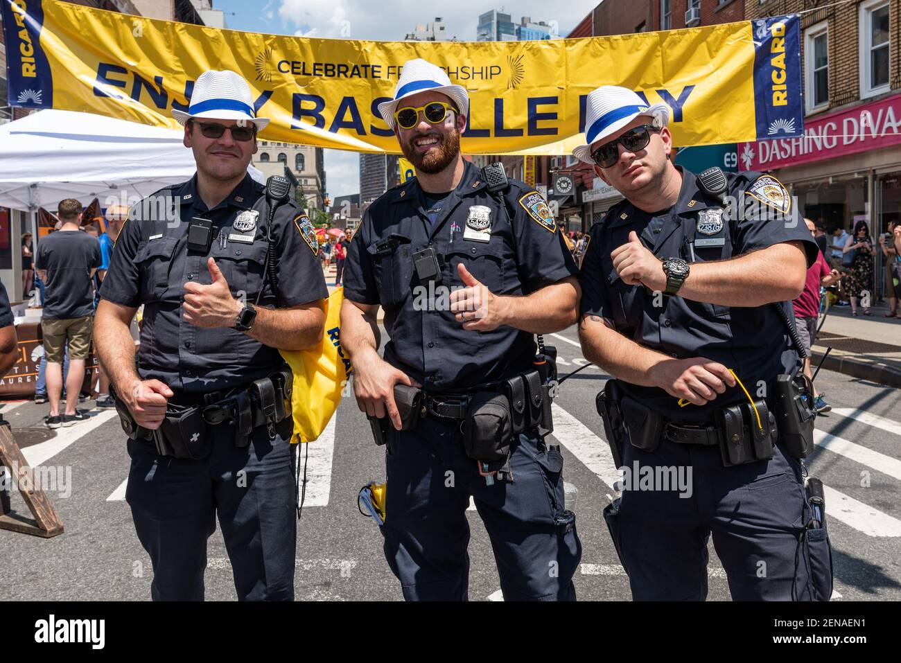 NYPD officers of the 84th Precinct are having fun at the festival. On