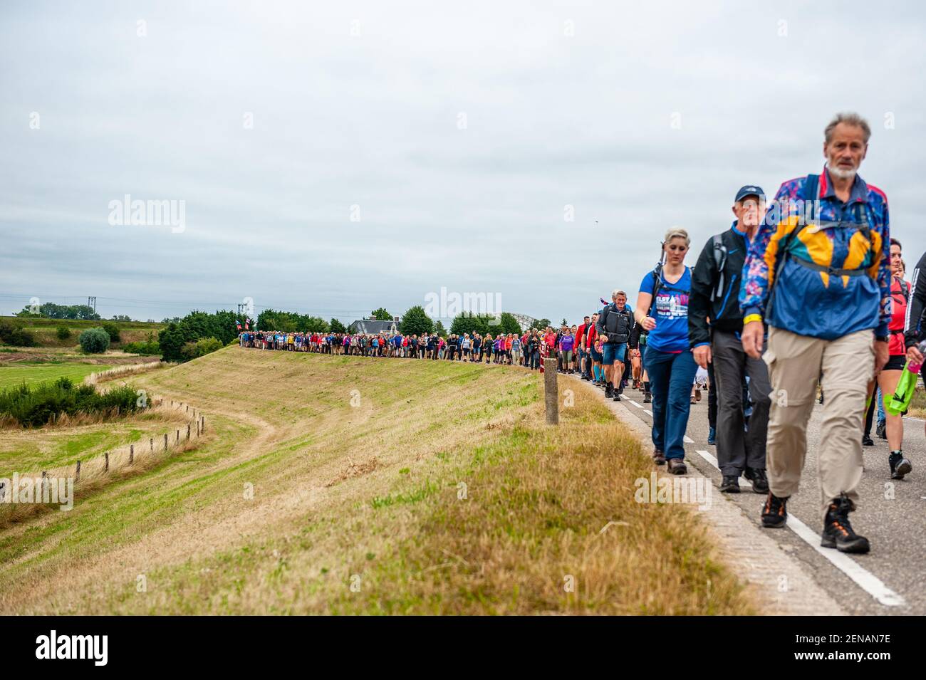 Thousands of walkers in a queue as they march during the event. The ...