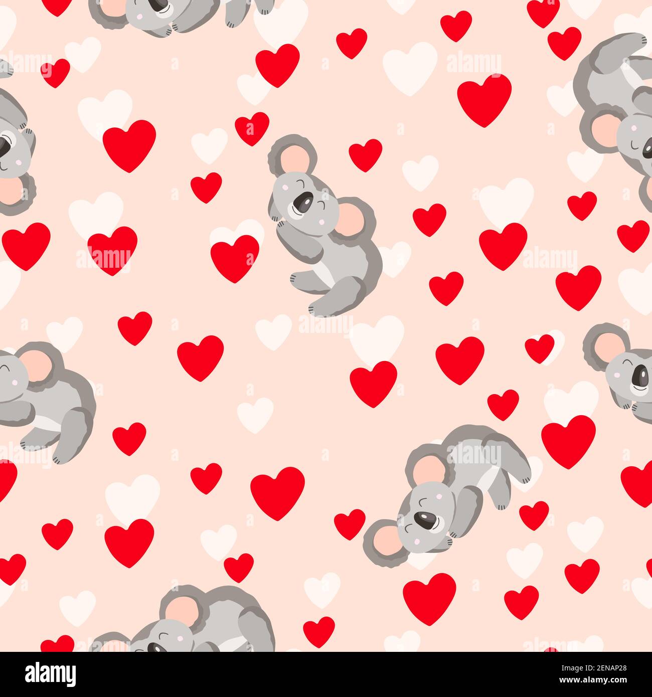 Seamless pattern with cute koala baby and hearts on color background ...