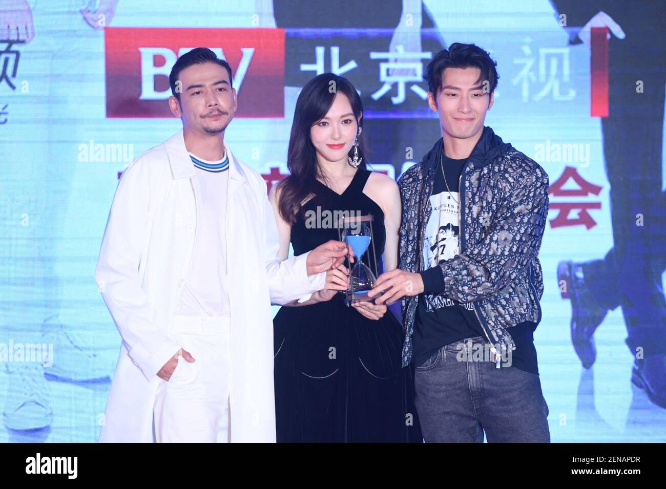 From Left Chinese Actor Yang Shuo Actress Tiffany Tang Or Tang Yan And Canadian Actor Shawn Dou Attend A Press Conference For New Tv Series See You Again In Shanghai China 16