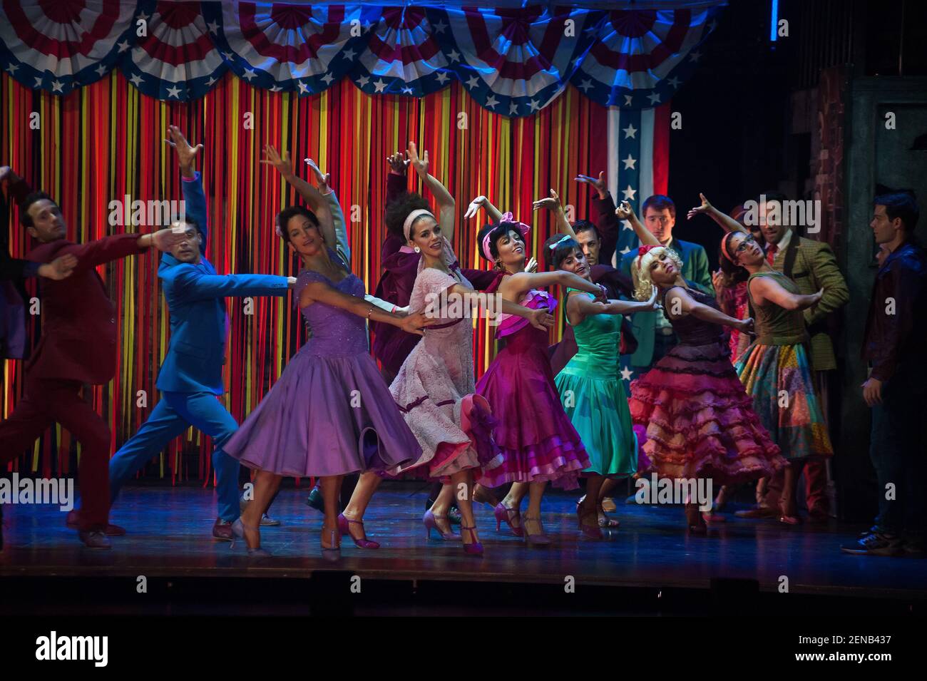 A group of actors perform on stage as they take part in the rehearsal of  the musical 'West Side Story' during a press pass at the Cervantes theatre.  The famous musical 'West