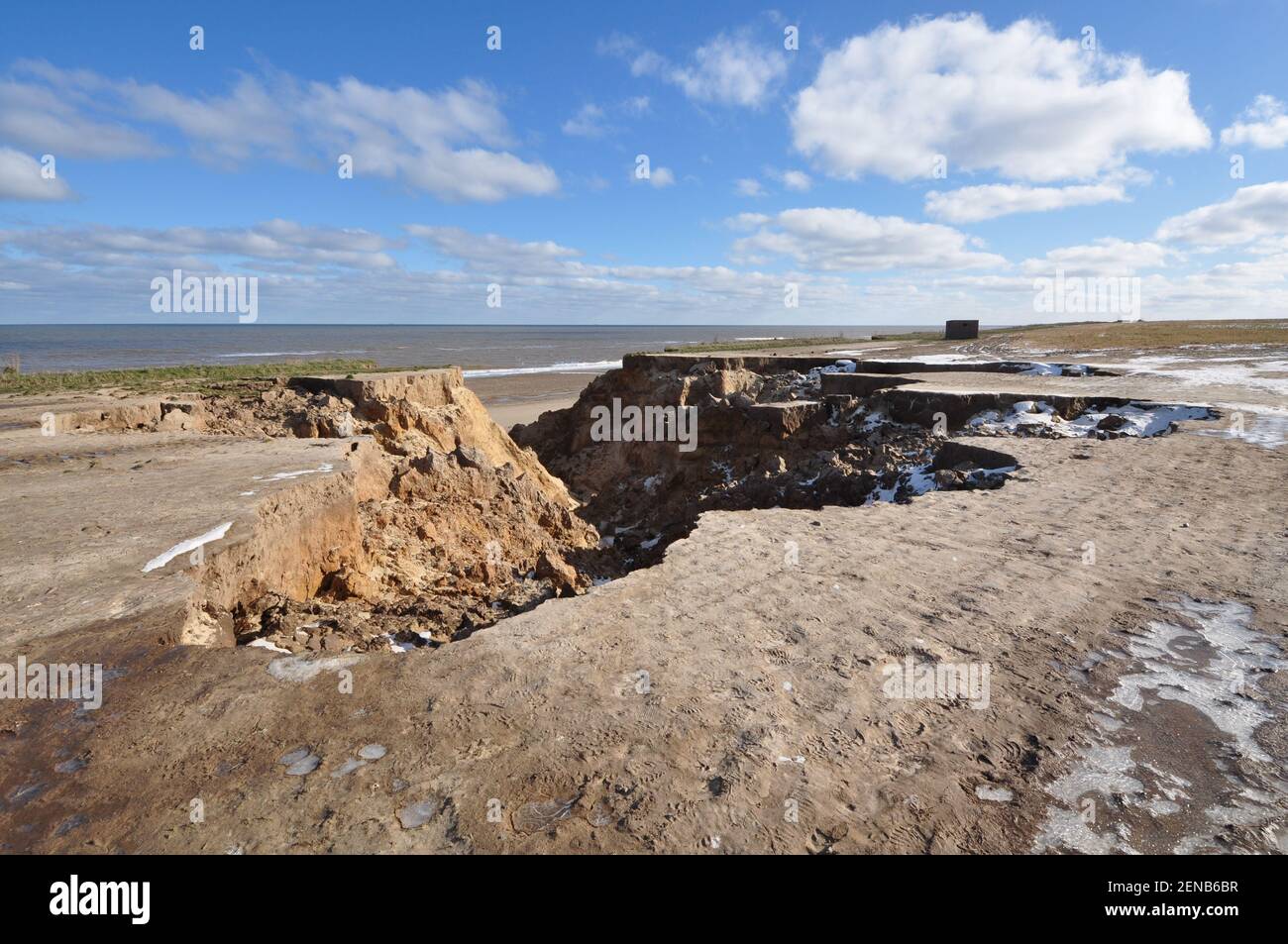 Coastal erosion at Happisburgh,north-east Norfolk, England, UK. Stock Photo