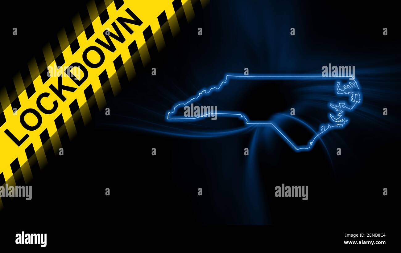 Lockdown North Carolina, outline map Coronavirus, Outbreak quarantine, on dark Background Stock
