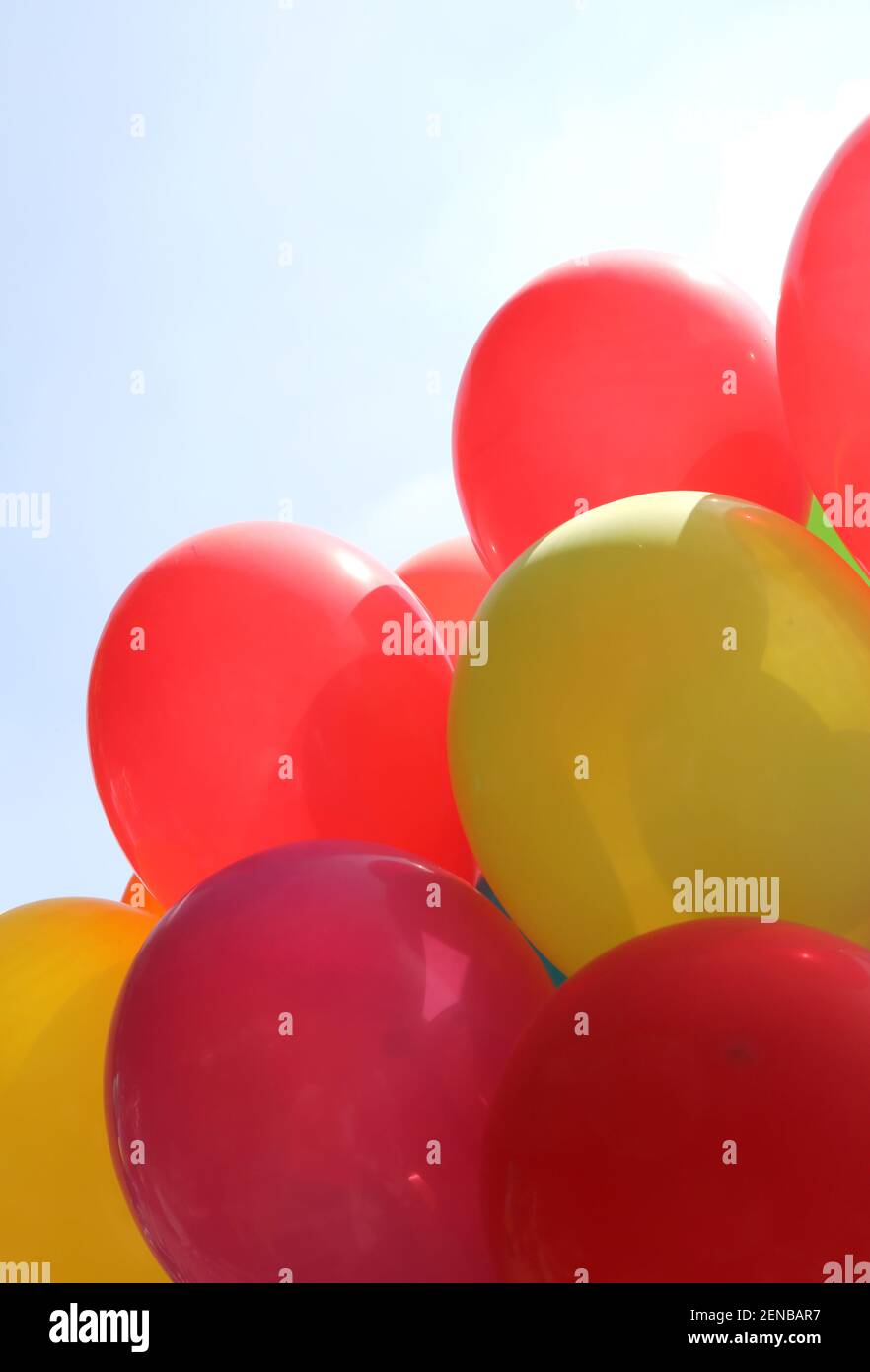 colorful red and yellow balloons during the party Stock Photo - Alamy