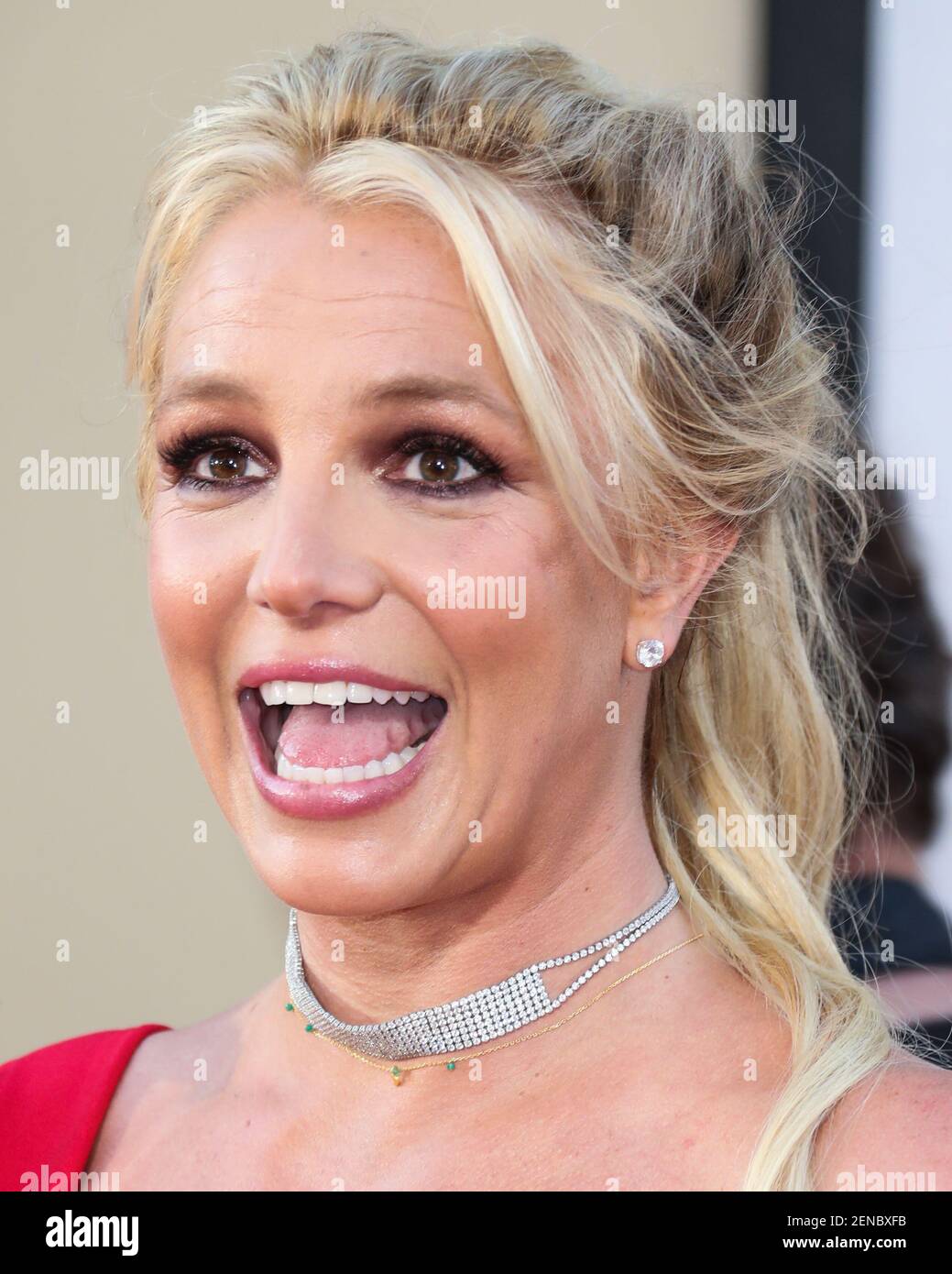 HOLLYWOOD, LOS ANGELES, CALIFORNIA, USA - JULY 22: Singer Britney Spears  wearing a Nookie dress arrives at the World Premiere Of Sony Pictures'  'Once Upon a Time In Hollywood' held at the