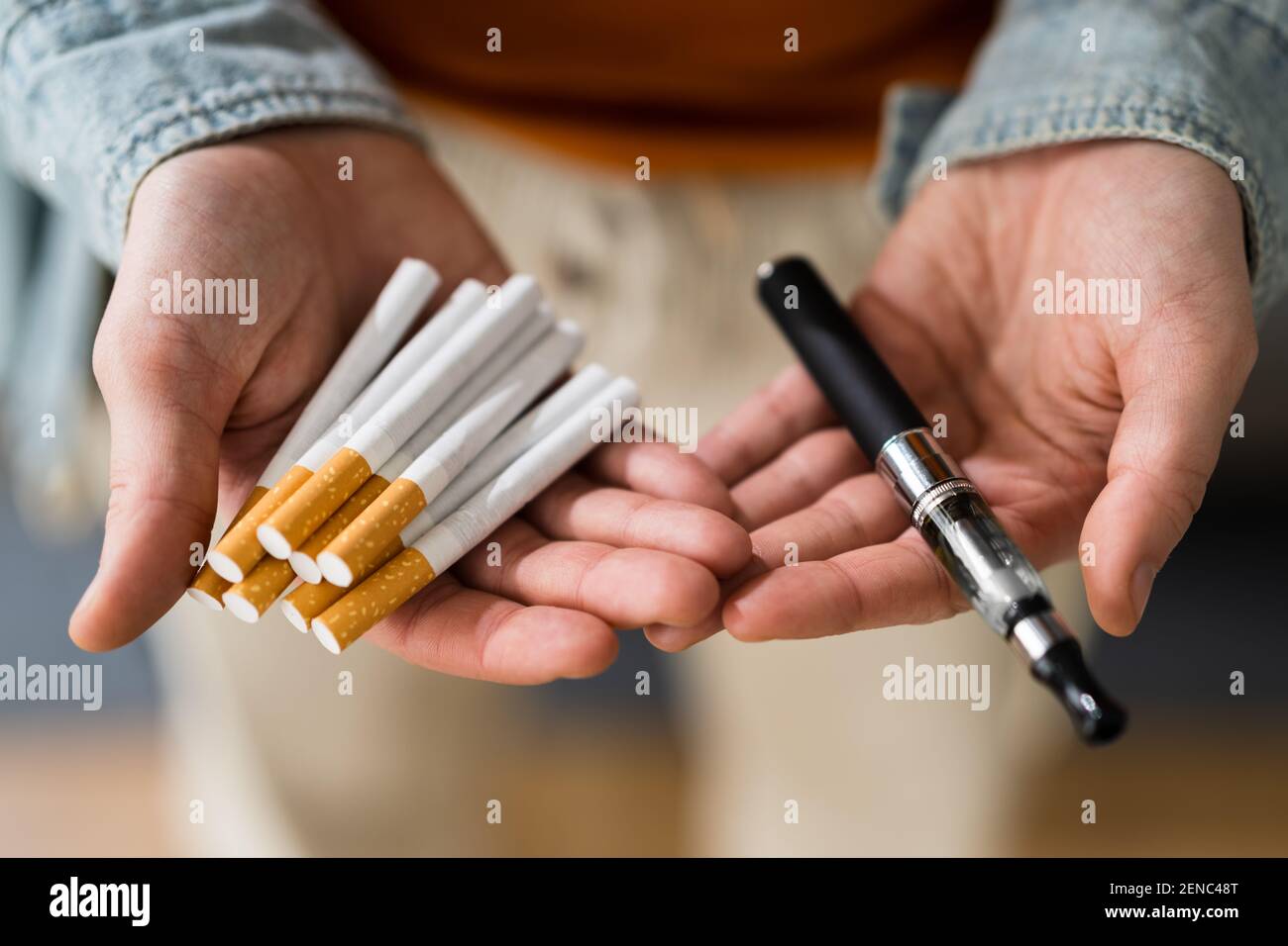 Smoking Tobacco E Cigarette. Holding Tobacco Vape Stock Photo Alamy