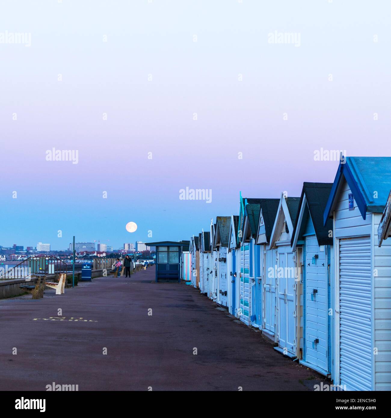 Moon Setting Over SouthendonSea seen from Thorpe Bay Stock Photo Alamy
