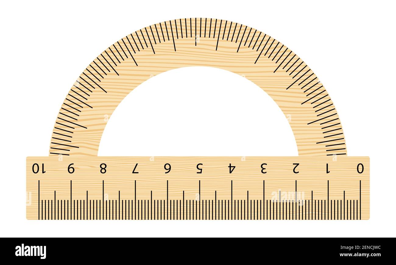 Semi circle ruler in real scale for measuring angle, flat design, Stock  vector