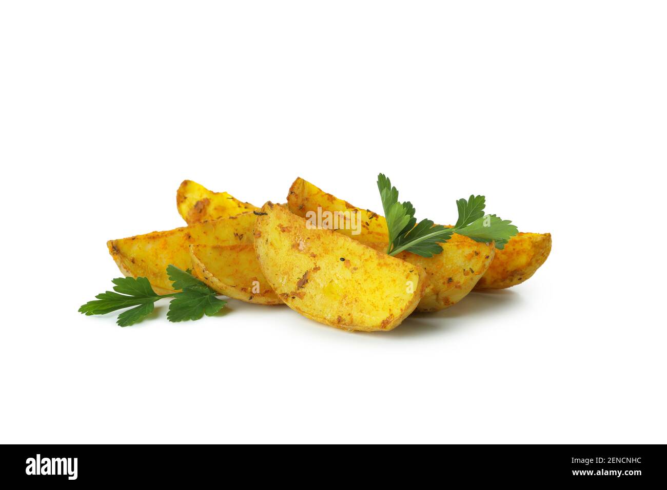 Potato wedges with parsley isolated on white background Stock Photo Alamy