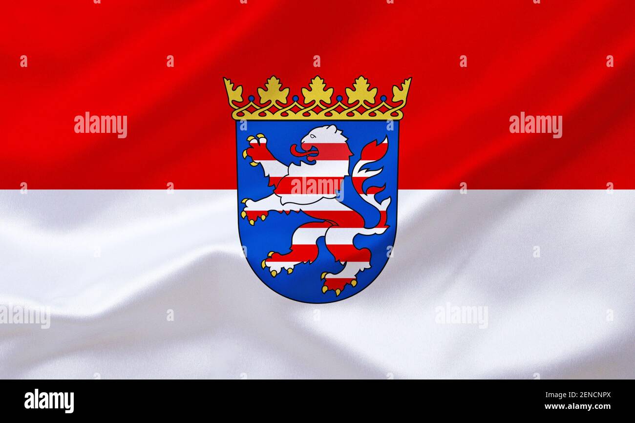 Die Landesdienstflagge von Hessen ist gleichzeitig die Handelsflagge. Sie  zeigt gegenüber der Landesflagge den Löwen mit goldenen Krallen Stock Photo  - Alamy