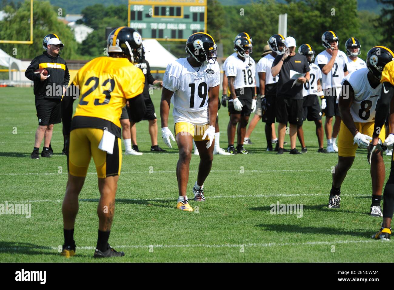 July 27th, 2019: Steelers #49 Christian Scotland-Williamson during the  Pittsburgh Steelers training camp at Saint Vincent College in Latrobe, PA.  Jason Pohuski/(Photo by Jason Pohuski/CSM/Sipa USA Stock Photo - Alamy