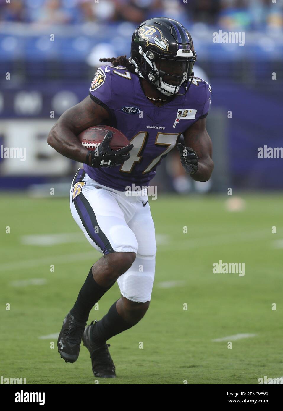 Baltimore Ravens RB De'Lance Turner (47) participates in a