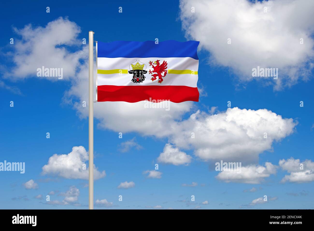 Die Flagge von Mecklenburg-Vorpommern, Dienstflagge, Landesdienstflagge, Stock Photo