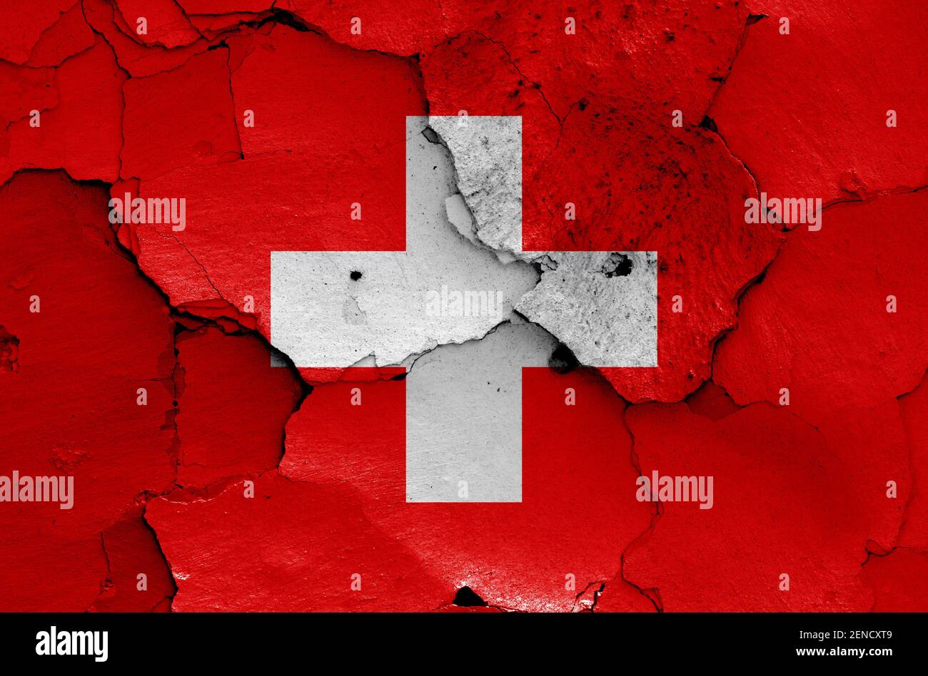 flag of Switzerland painted on cracked wall Stock Photo - Alamy