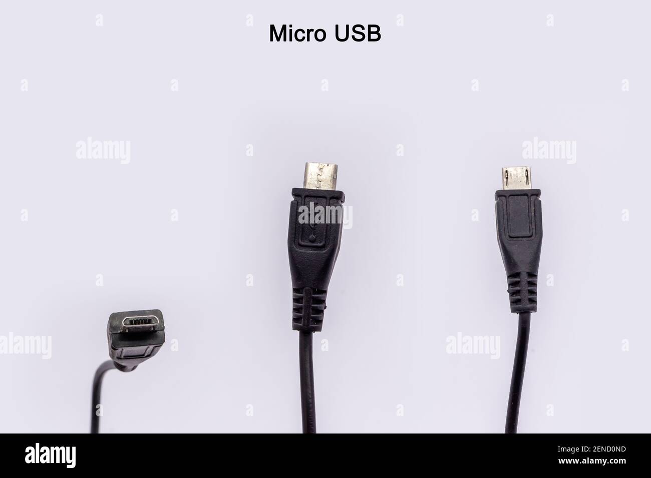 Micro USB cable from different angles isolated against white background. Stock Photo