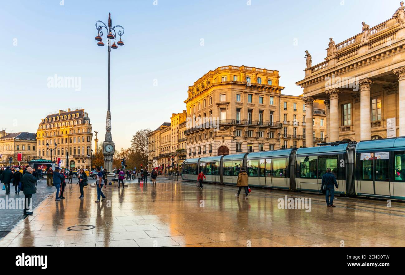 Place de la Comedie in Bordeaux in Gironde, New Aquitaine, France Stock Photo