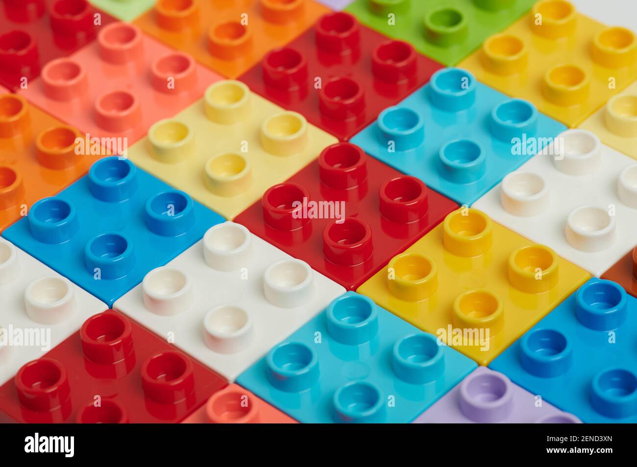 Colorful square toy plastic bricks pattern background Stock Photo