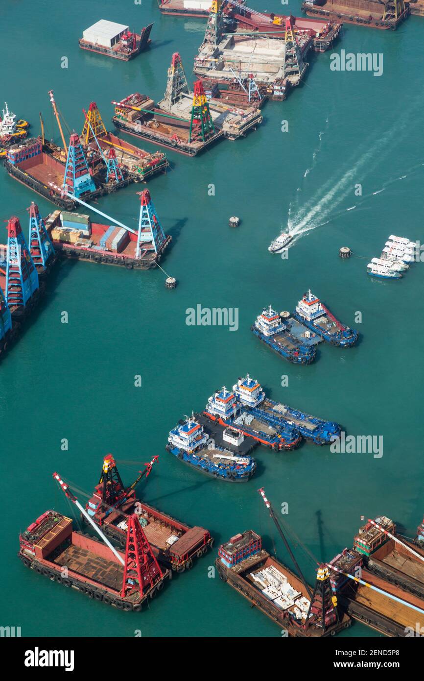 Hong Kong, China. Shipping at anchor within the New Yao Ma Tei typhoon shelter, Kowloon. Stock Photo
