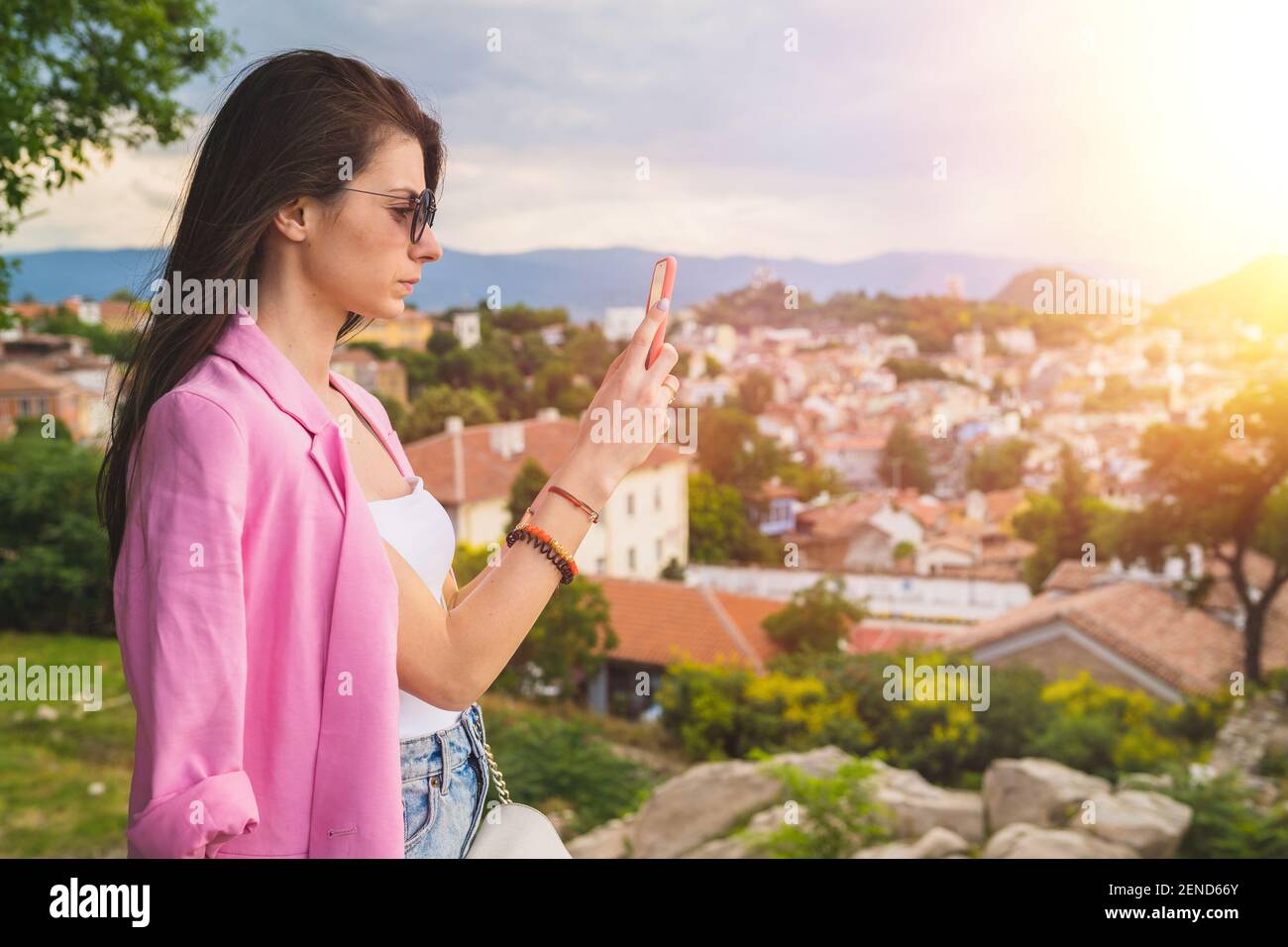 Tourist photography in Plovdiv european capital of culture Stock Photo