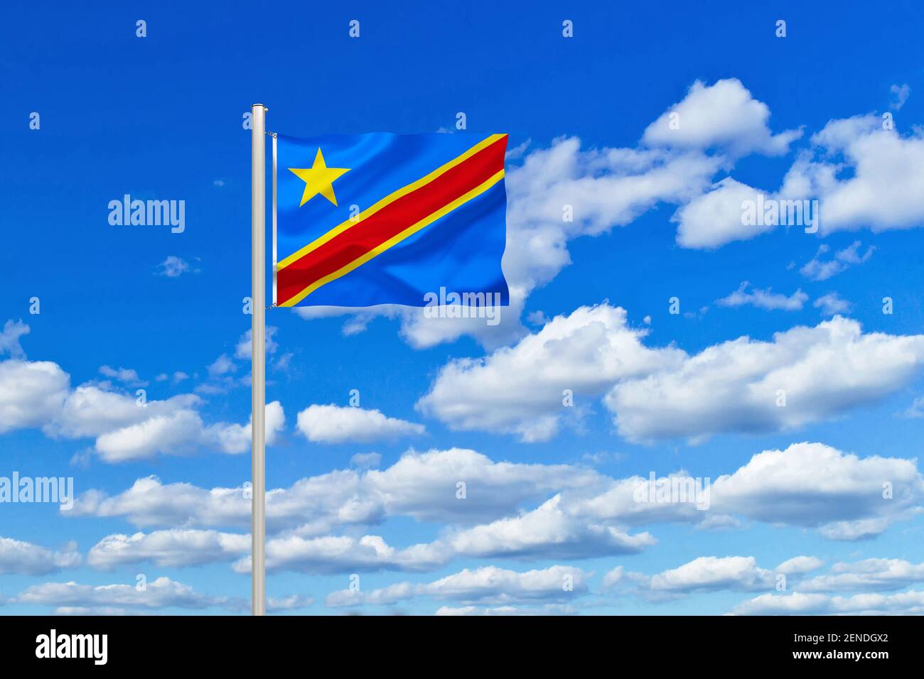 Die Flagge von Kongo, Demokratische Republik, Zentralafrika, ehemals französische Kolonie, Stock Photo