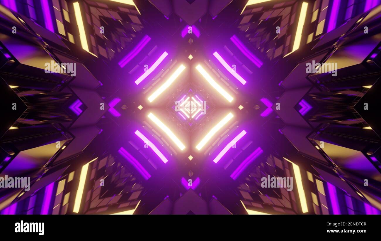 Geometric background with neon lights in 3D illustration Stock Photo ...