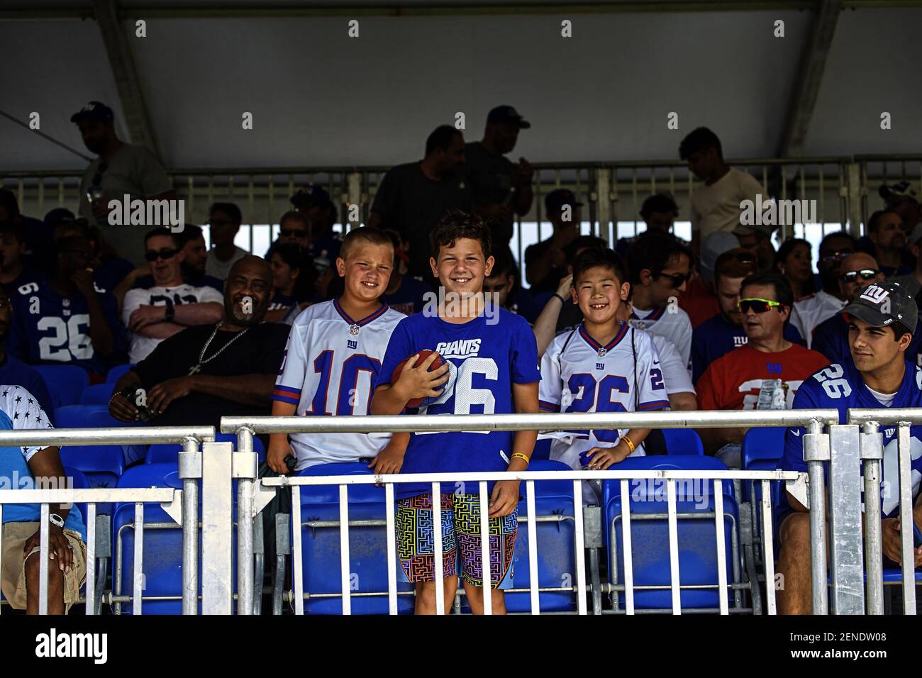 August 2, 2019, East Rutherford, New Jersey, USA: New York Giants fans  during training camp at the Quest Diagnostics Training Center in East  Rutherford, New Jersey. Duncan Williams/(Photo by Duncan Williams/CSM/Sipa  USA