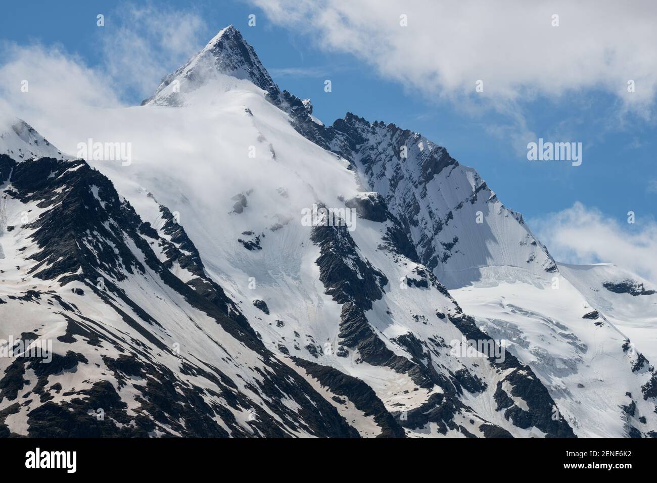Großglockner, the highest peak in Austria from the east and north east with Kleinglockner and Pallavicinirinne, Glocknergruppe, Austria Stock Photo