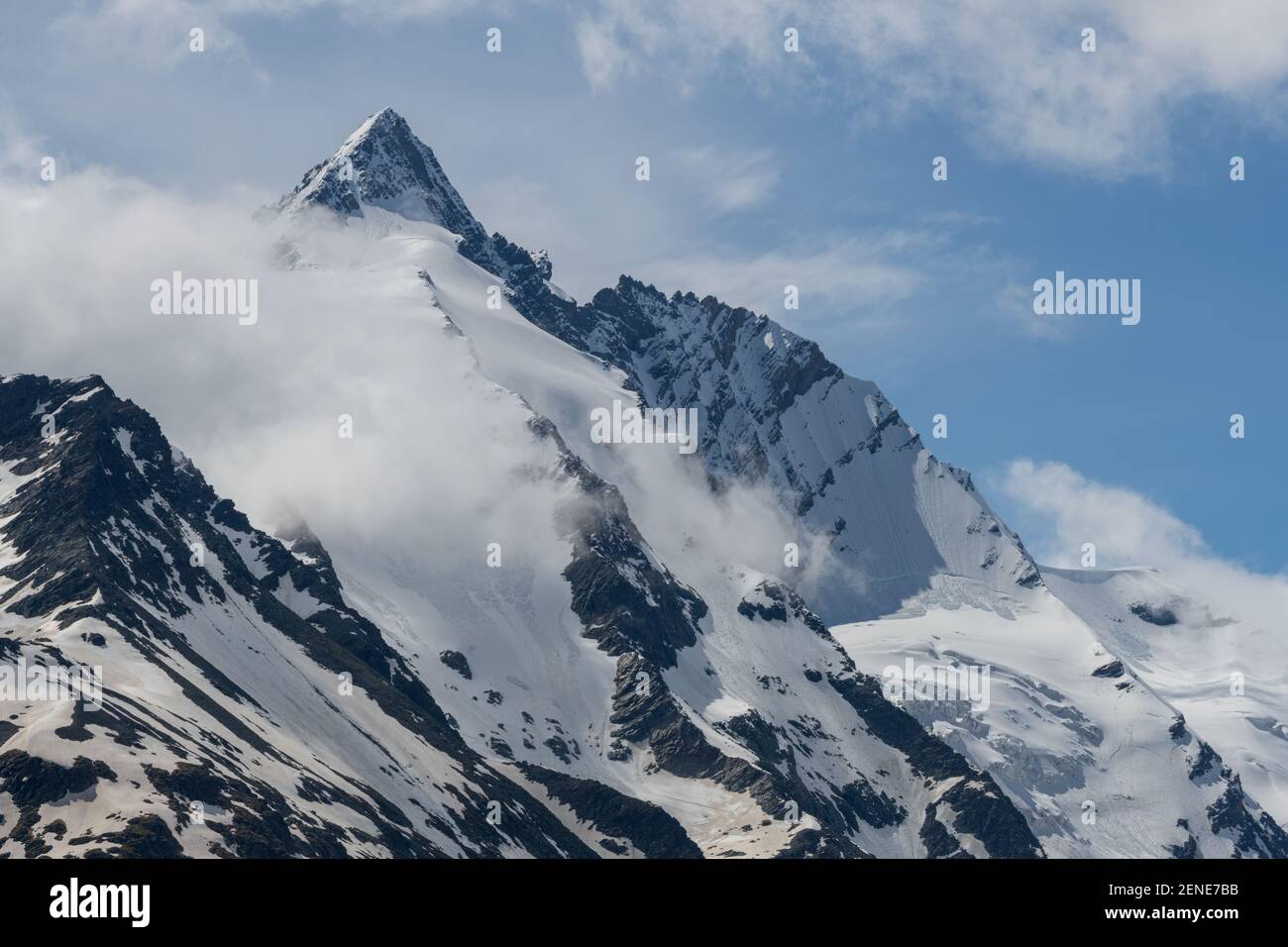 Großglockner, the highest peak in Austria from the east and north east with Kleinglockner and Pallavicinirinne, Glocknergruppe, Austria Stock Photo