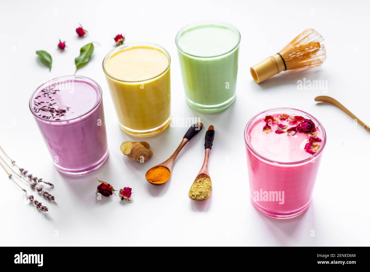 Colorful latte coffee or tea with blue spirulina turmeric and matcha Stock Photo Alamy