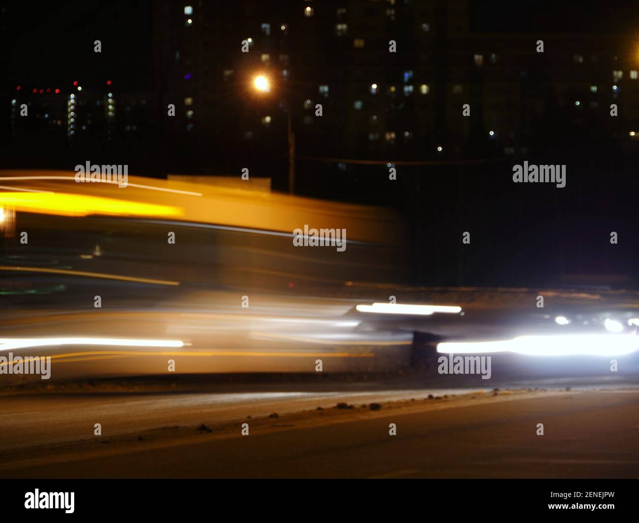 light trails night traffic blurred motion Stock Photo