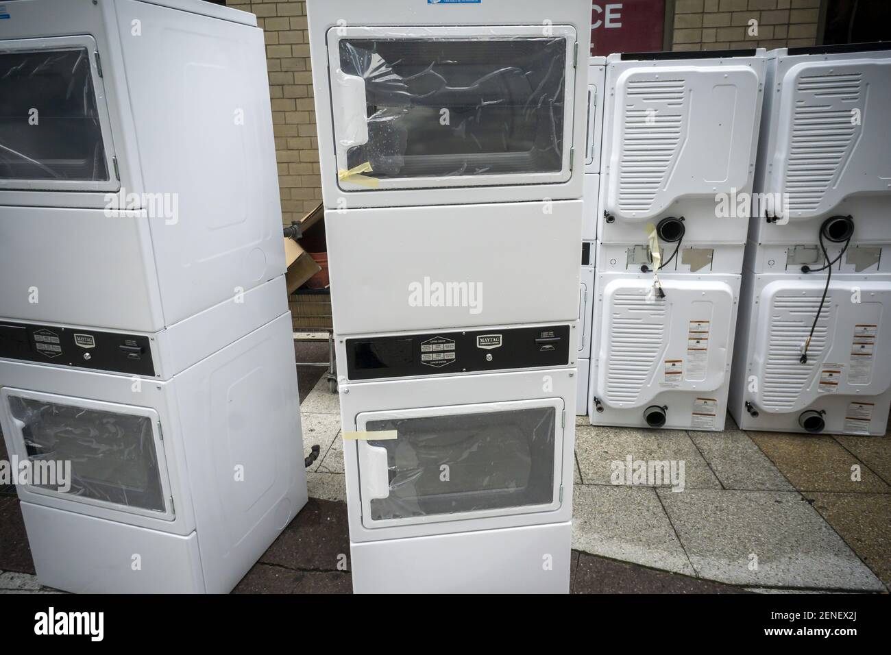 A delivery of Maytag brand dryers to an apartment building in New York