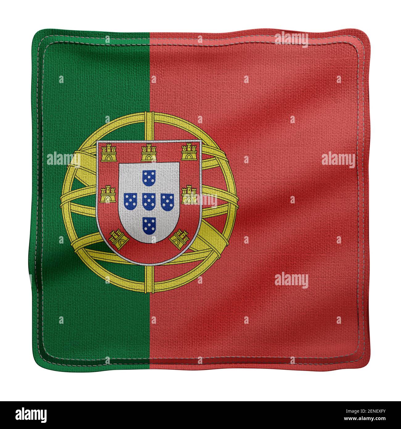 3d rendering of a textured fabric national Portugal flag isolated on white background. Stock Photo