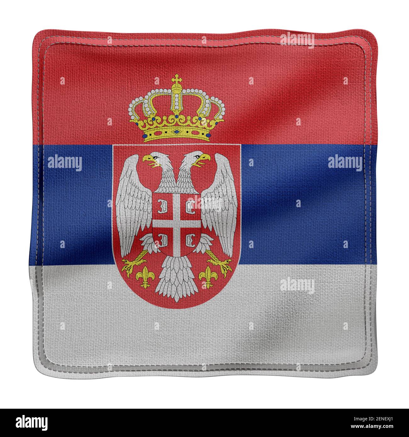 3d rendering of a textured fabric national Serbia flag isolated on white background. Stock Photo