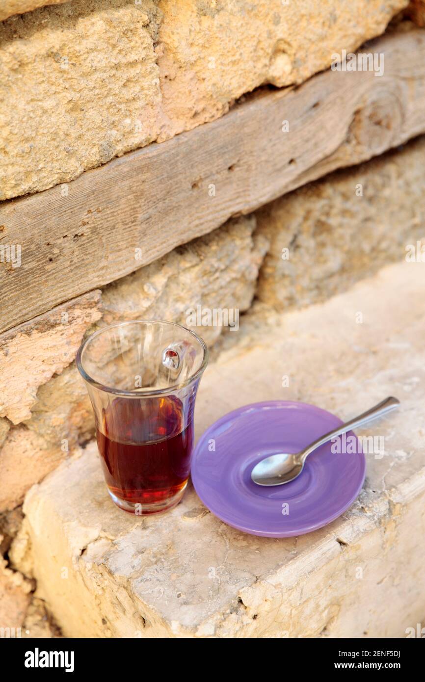 Glass of Turkish Tea, Istanbul, Turkey Stock Photo