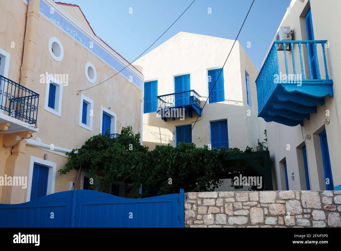 Greek Houses, Kastellorizo, Greece Stock Photo