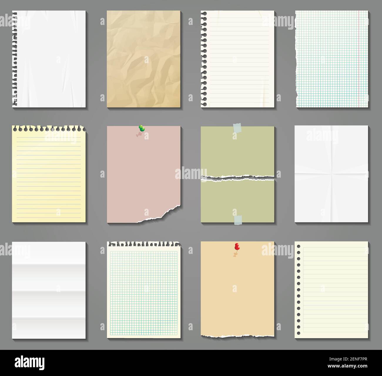 Blank papers set. Vector paper sheets with lines and squares for memo. Stock Vector